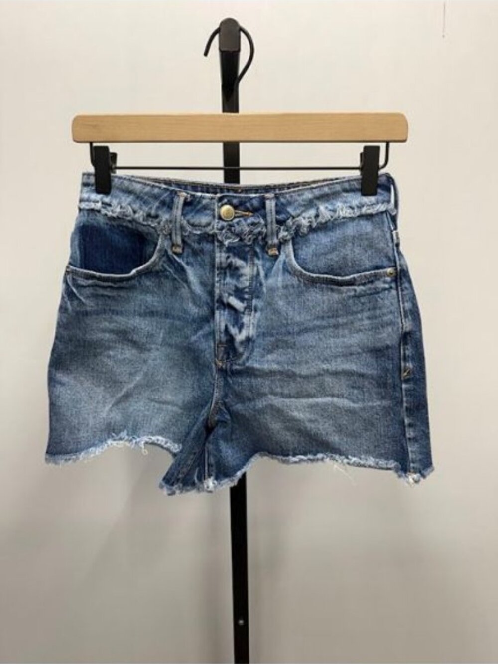 Good American Distressed Raw Hem Denim Shorts